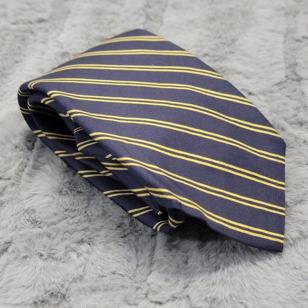 Vintage Brooks Brothers Makers Tie Mens Blue Yellow Repp Stripe Silk England 70s